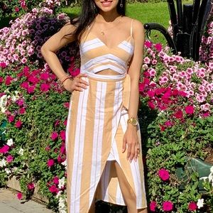 EXPRESS yellow and white striped dress